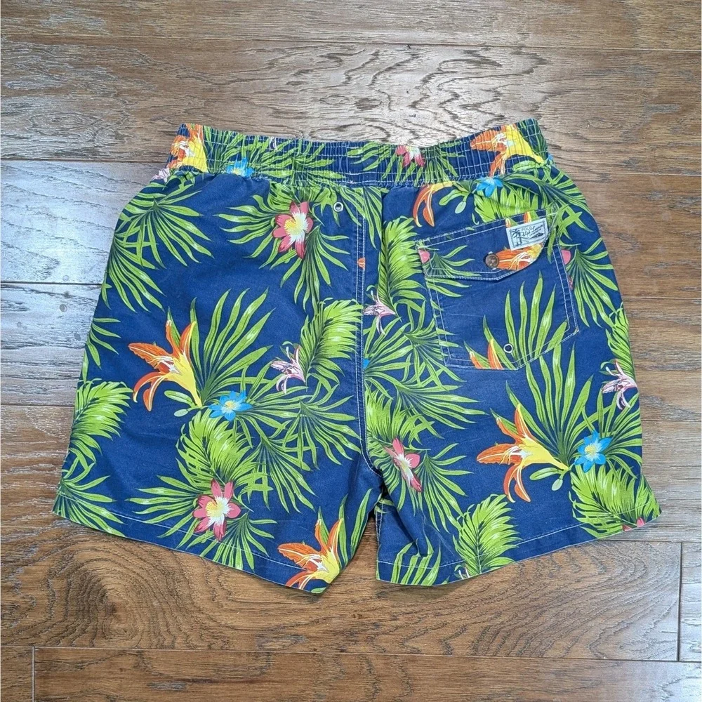 Polo Ralph Lauren Swimwear Trunks Shorts Mens Navy Blue Floral Tropical Size M‎